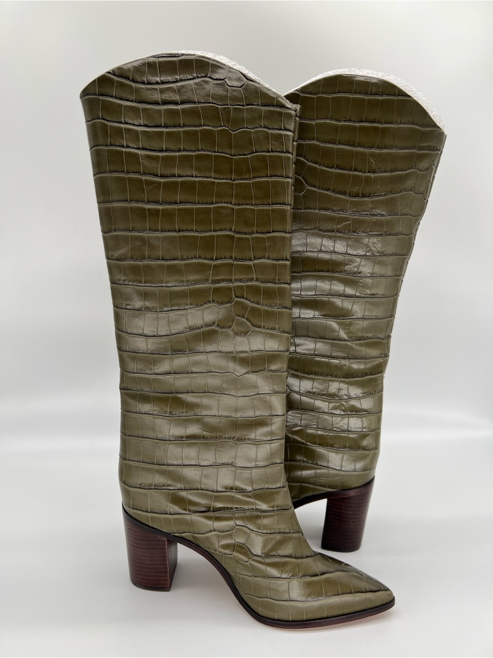 Schutz Maryana Block Crocodile Embossed Leather Boots - Picture 6 of 9